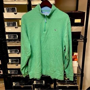 Vineyard Vines Men's Sweater XL Green Cotton Quarter-Zip Mock Neck Long Sleeve